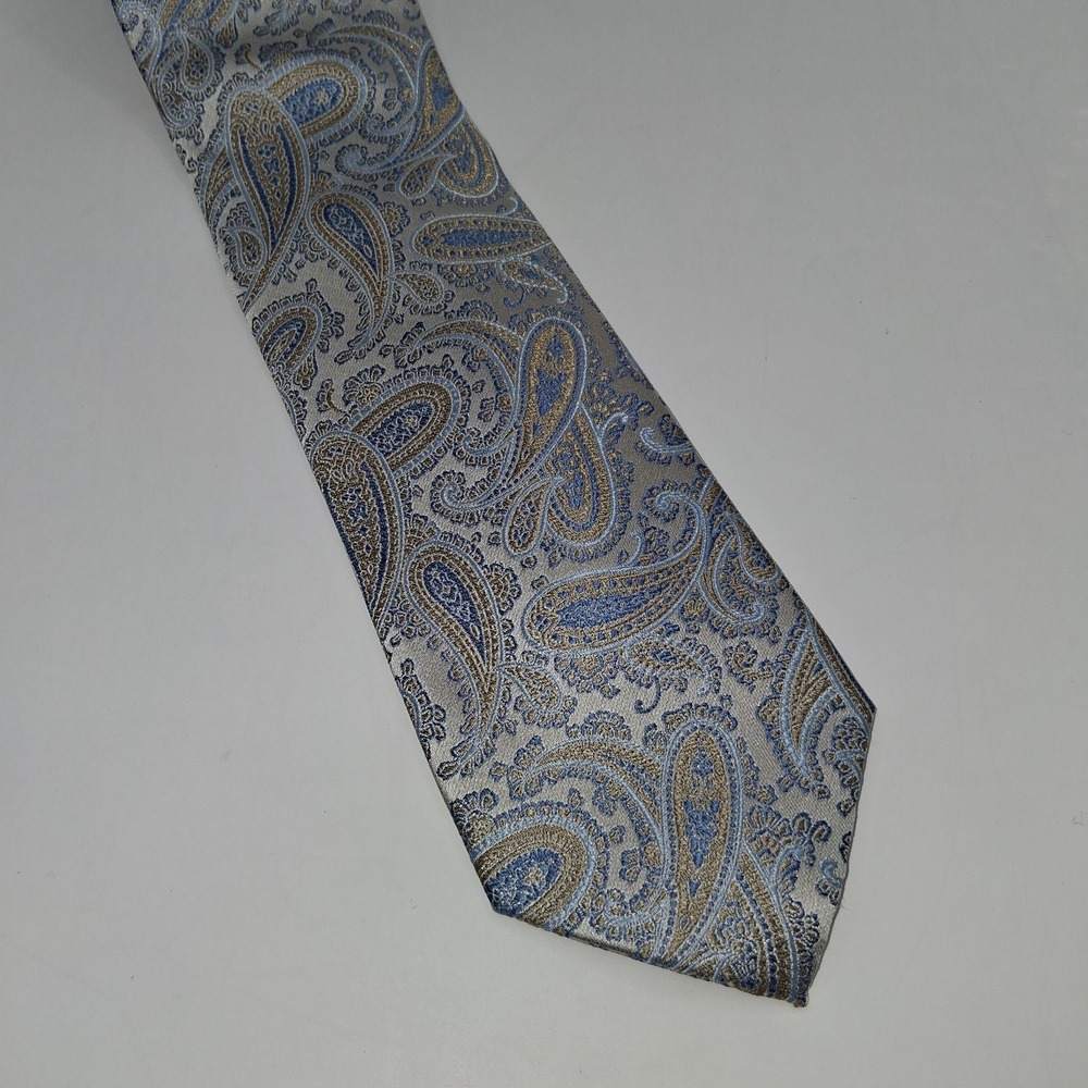 Pronto Uomo Platinum Neck Tie 100% Silk Blue PAISLEY